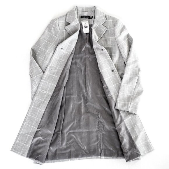 NWT Lauren Ralph Lauren Women's Gray Plaid Gingham Crepe Reefer Coat - Size S - Picture 8 of 10